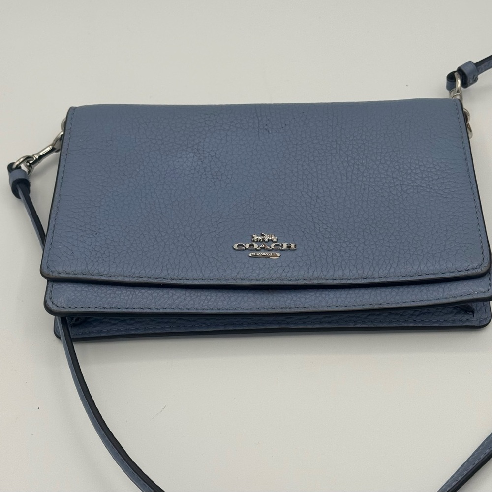 Coach Hayden Foldover Crossbody Clutch Bag Cornflower Blue Pebbled Leather - Picture 2 of 16
